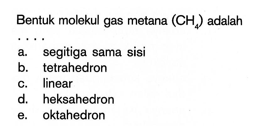 Bentuk molekul gas metana (CH4) adalah....