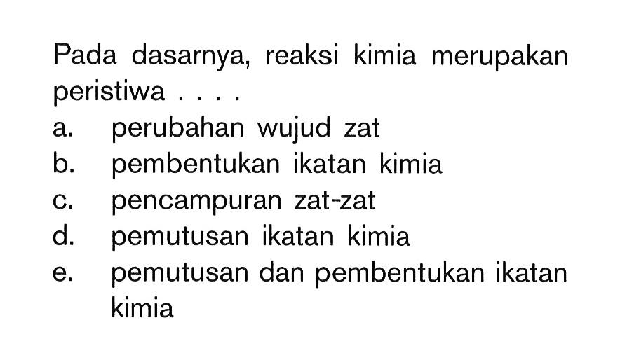 Pada dasarnya, reaksi kimia merupakan peristiwa....