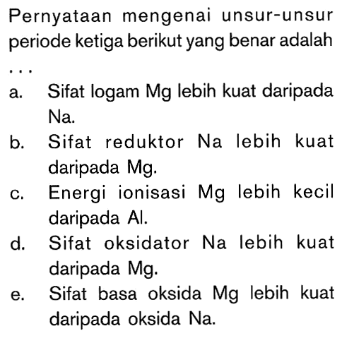 Pernyataan mengenai unsur-unsur periode ketiga berikut yang benar adalah . . .