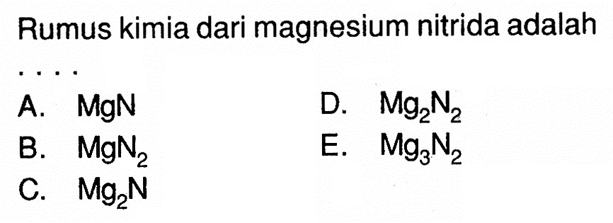 Rumus kimia dari magnesium nitrida adalah