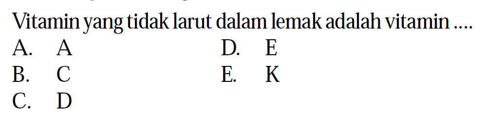 Vitamin yang tidak larut dalam lemak adalah vitamin ....