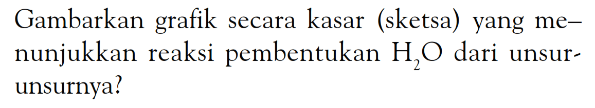 Gambarkan grafik secara kasar (sketsa) yang menunjukkan reaksi pembentukan  H_(2) O  dari unsurunsurnya?