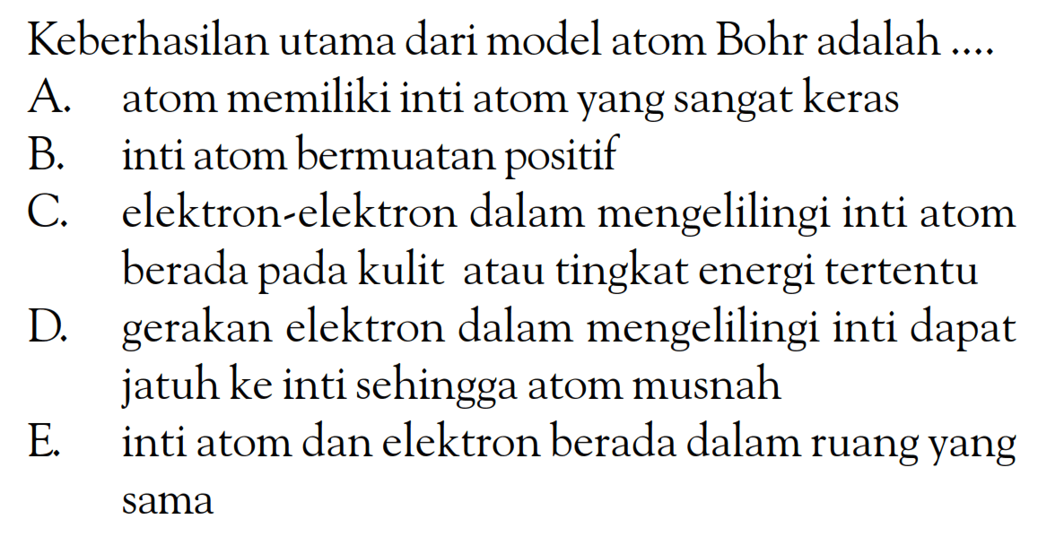 Keberhasilan utama dari modelatom Bohr adalah ...