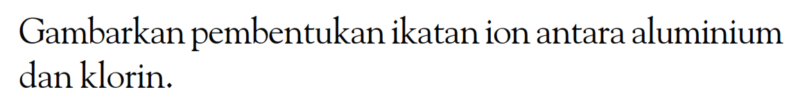 Gambarkan pembentukan ikatan ion antara aluminium dan klorin.