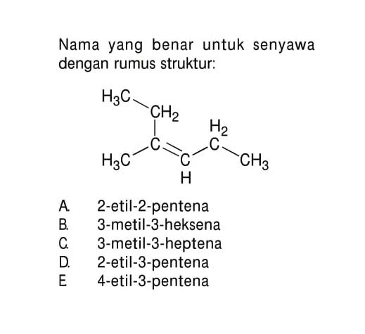 Nama yang benar untuk senyawa dengan rumus struktur: H3C CH2 H3C - C = CH - CH2 - CH3