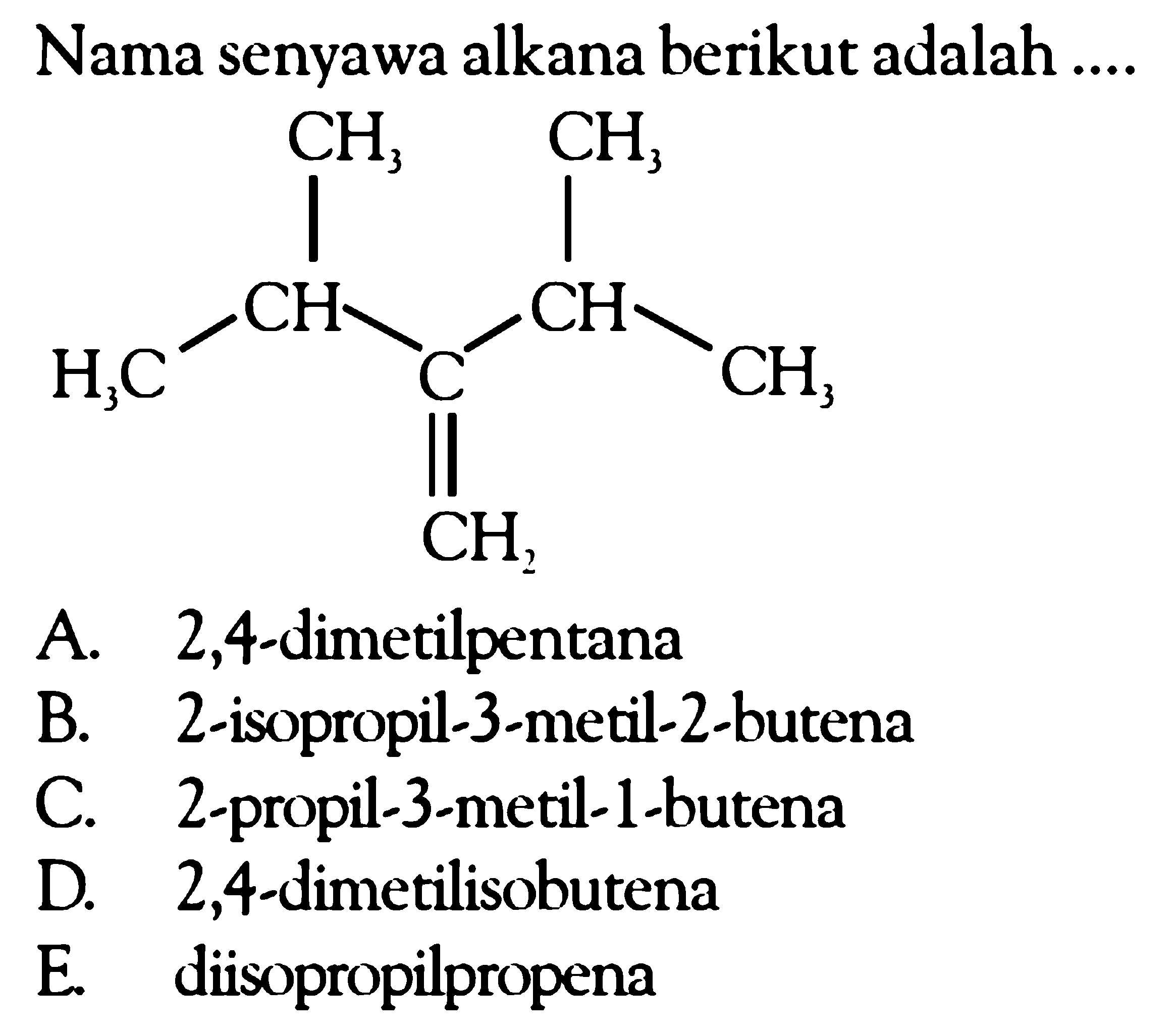 Nama senyawa alkana berikut adalah ....