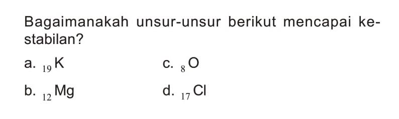 Bagaimanakah unsur-unsur berikut mencapai kestabilan?