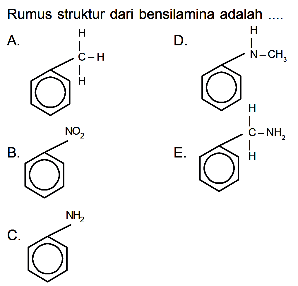 Rumus struktur dari bensilamina adalah
