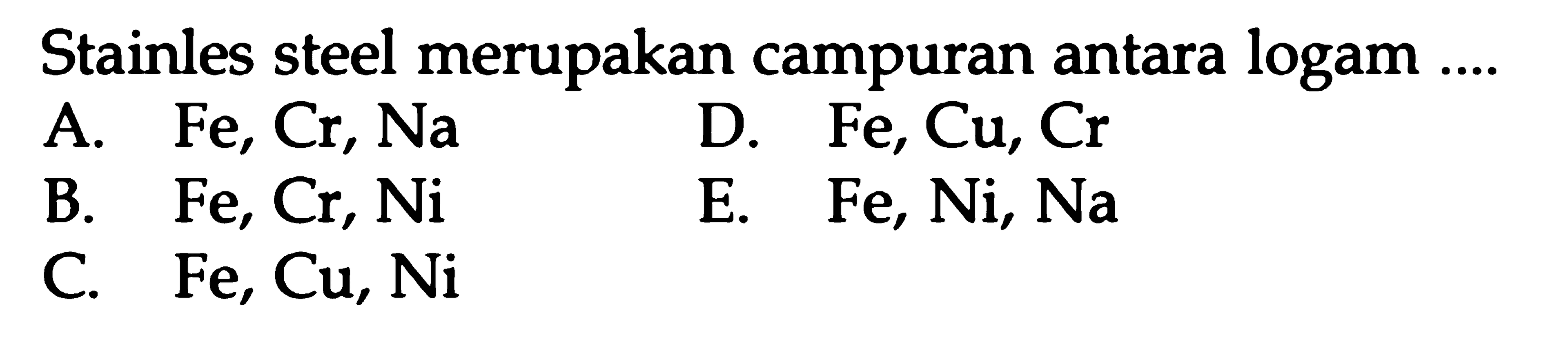 Stainles steel merupakan campuran antara logam