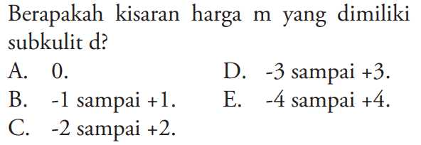 Berapakah kisaran harga m yang dimiliki subkulit d?