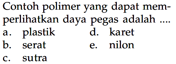 Contoh polimer yang dapat memperlihatkan daya pegas adalah ....