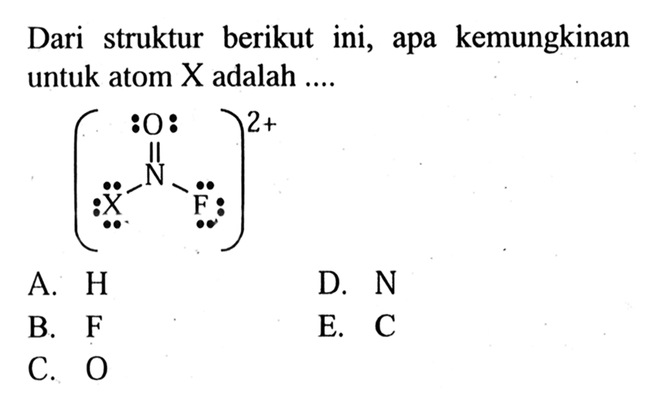 Dari struktur berikut ini, apa kemungkinan untuk atom  X  adalah ....