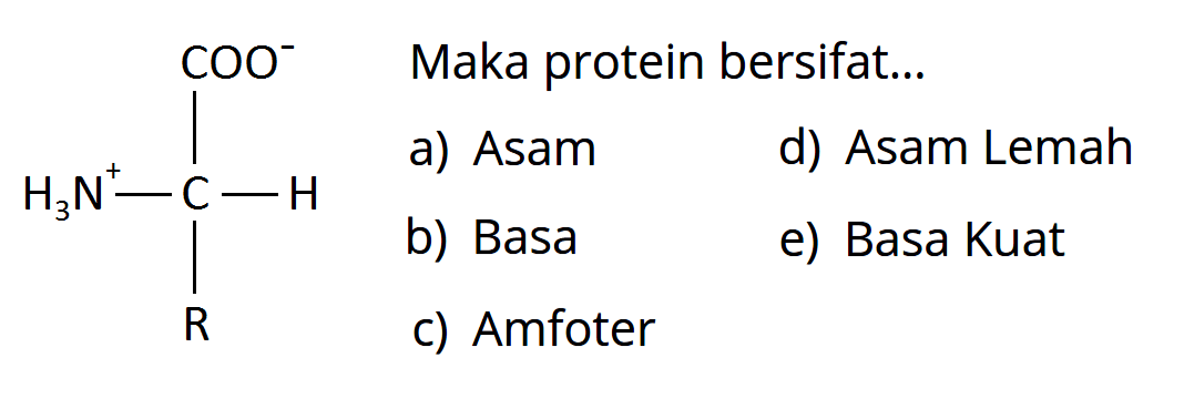 H3N^+ - C - H COO^- R 
Maka protein bersifat ...