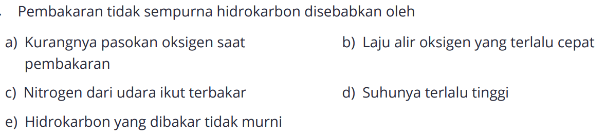 Pembakaran tidak sempurna hidrokarbon disebabkan oleh