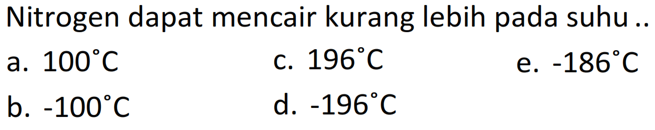 Nitrogen dapat mencair kurang lebih pada suhu...