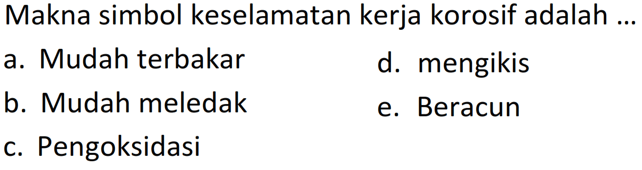 Makna simbol keselamatan kerja korosif adalah ...