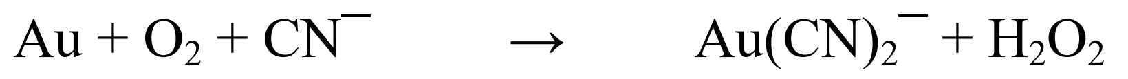 Au+O2+CN^- -> Au(CN)2)^- +H2O2