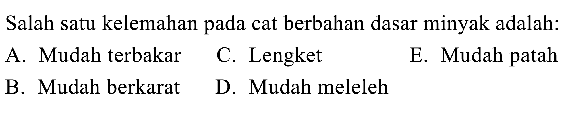 Salah satu kelemahan pada cat berbahan dasar minyak adalah:
