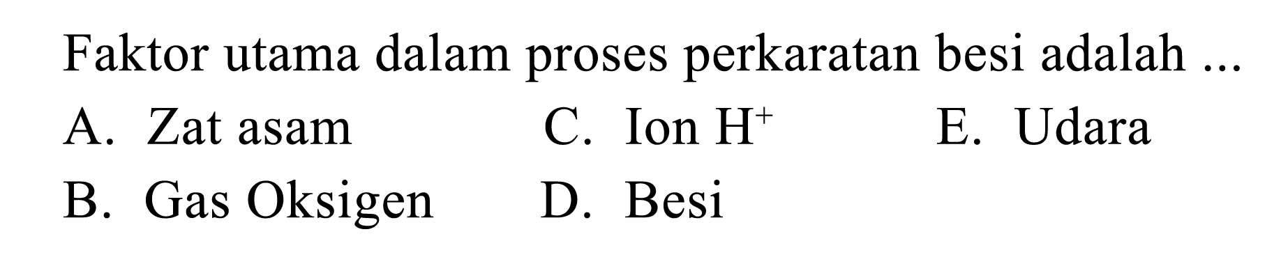 Faktor utama dalam proses perkaratan besi adalah ...
