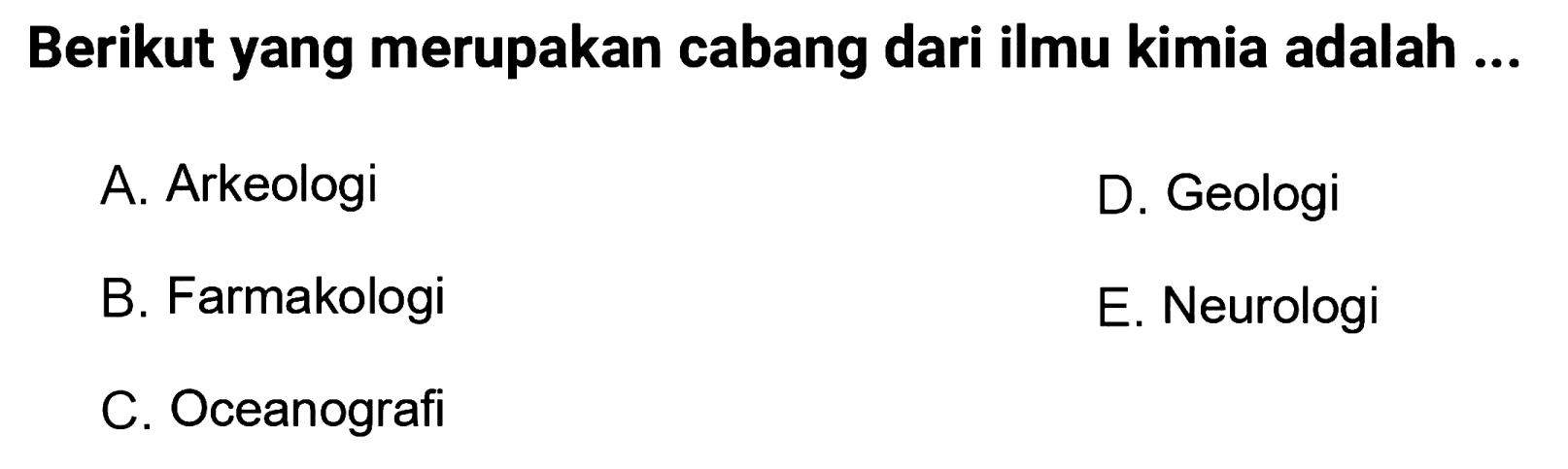 Berikut yang merupakan cabang dari ilmu kimia adalah...