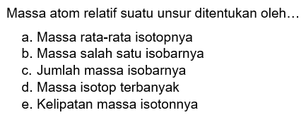 Massa atom relatif suatu unsur ditentukan oleh...