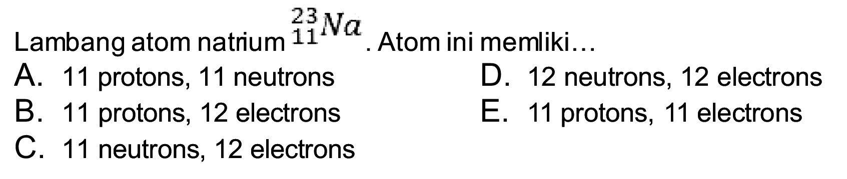 Lambang atom natrium  { )^(23) Na . Atom ini memliki...
