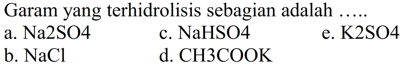 Garam yang terhidrolisis sebagian adalah .....