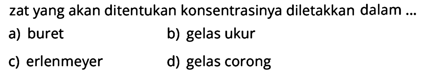 zat yang akan ditentukan konsentrasinya diletakkan dalam ...