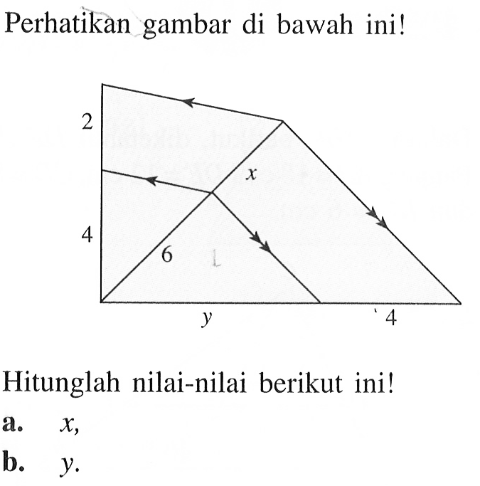 Perhatikan gambar di bawah ini! 2 4 4 6 x yHitunglah nilai-nilai berikut ini!a.  x ,b.  y .