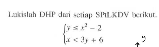 Lukislah DHP dari setiap SPtLKDV berikut. y<=x^2-2 x<3y+6