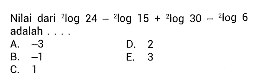 Nilai dari 2log24-2log15+2log30-2log6 adalah ...