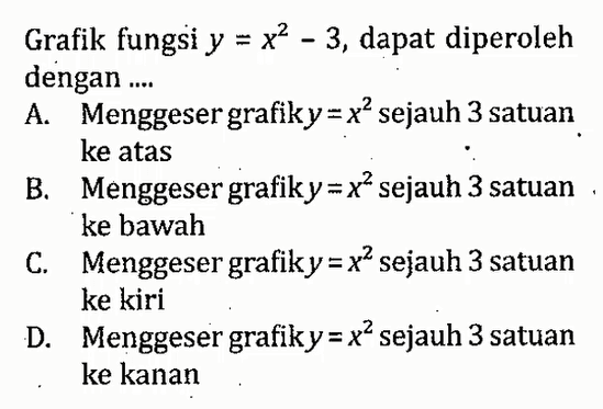 Grafik fungsi  y=x^2-3 , dapat diperoleh dengan ....