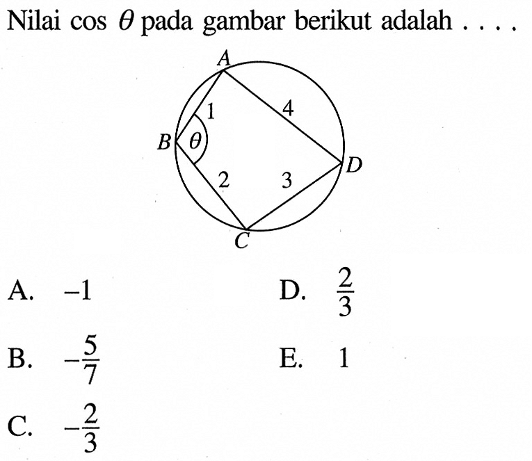 Nilai cos theta pada gambar berikut adalah ...
