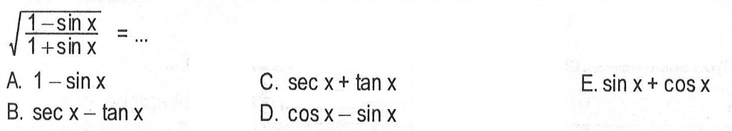 akar(1-sin x/1+sin x)=