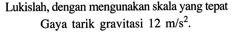 Lukislah, dengan mengunakan skala yang tepat. Gaya tarik gravitasi 12 m/s^2.