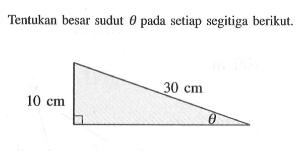 Tentukan besar sudut  theta  pada setiap segitiga berikut. 30 10 teta