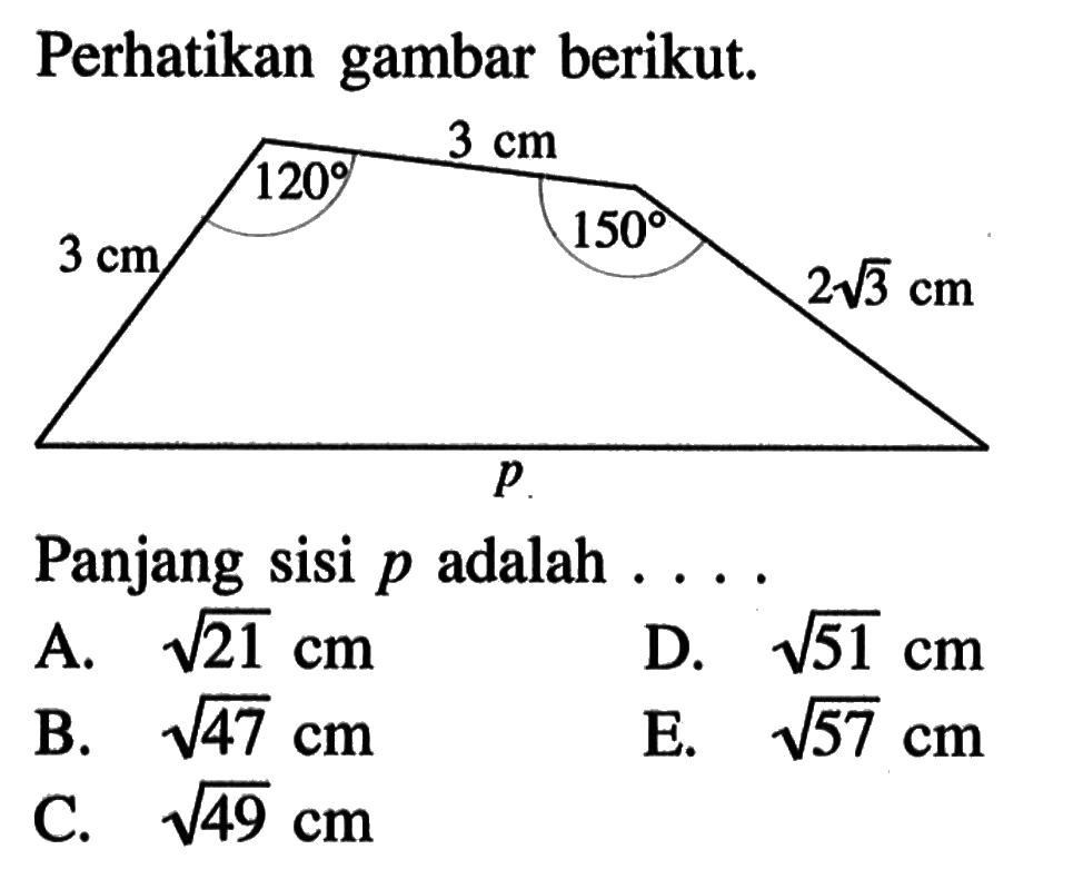 Perhatikan gambar berikut.Panjang sisi p adalah ...