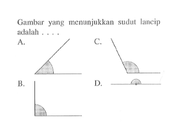 Gambar yang menunjukkan sudut lancip adalah ....