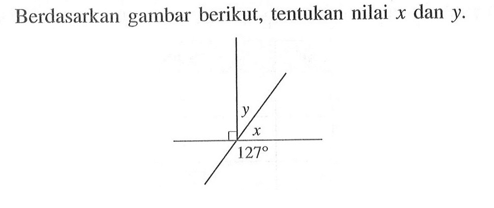 Berdasarkan gambar berikut, tentukan nilai  x  dan  y . y x 127 