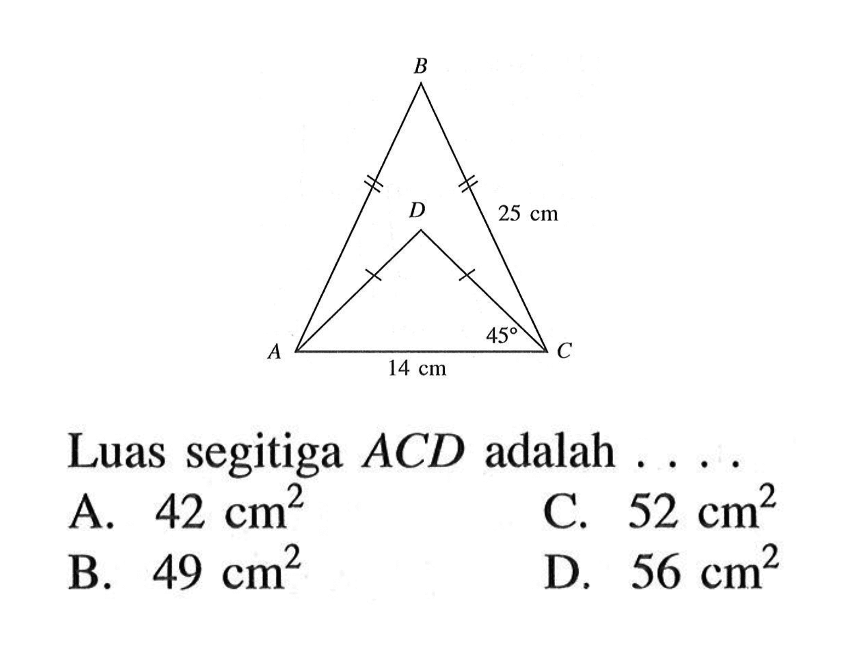 Luas segitiga ACD adalah ....