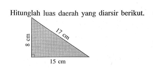 Hitunglah luas daerah yang diarsir berikut. 17 cm 8 cm 15 cm