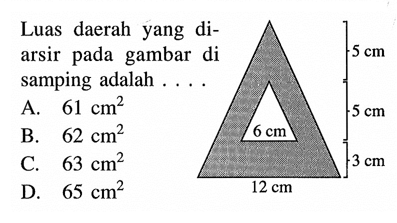 Luas daerah yang diarsir pada gambar di samping adalah...