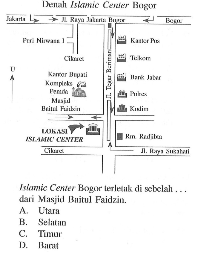 Denah Islamic Center Jakarta Jl. Raya Jakarta Bogor Bogor Puri Nirwana I Cikaret Jl. Tegar Beriman Kantor Pos Telkom Bank Jabar Polres Kodim Kantor Bupati Kompleks Pemda Masjid Baitul Faidzin LOKASI ISLAMIC CENTER Rm. Radjibta Cikaret Jl. Raya Rukahati