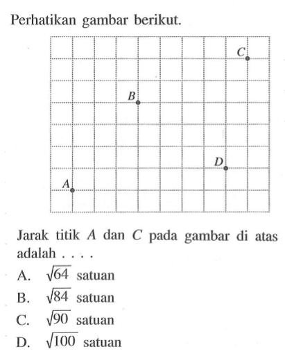 Perhatikan gambar berikut: Jarak titik dan C pada gambar di atas adalah ..