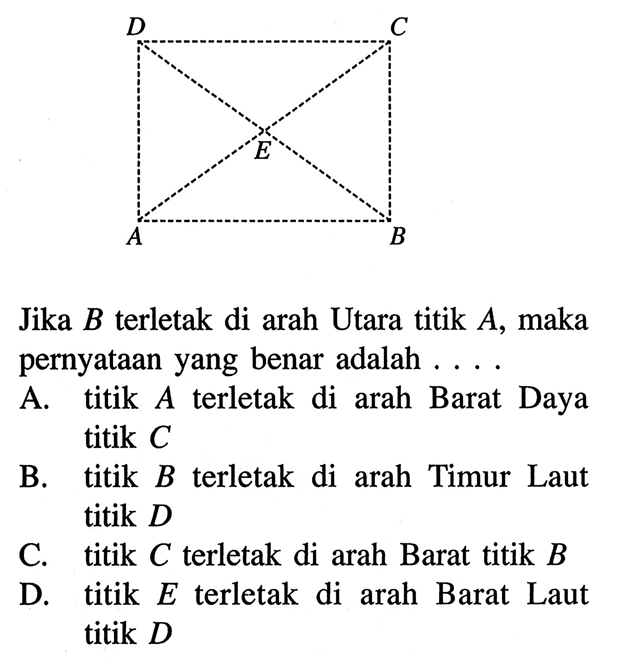 Jika B terletak di arah Utara titik A, maka pernyataan yang benar adalah...