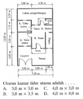 Ukuran kamar tidur utama adalah .... 