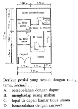 Berikut posisi Yang sesuai dengan ruang tamu, kecuali ....