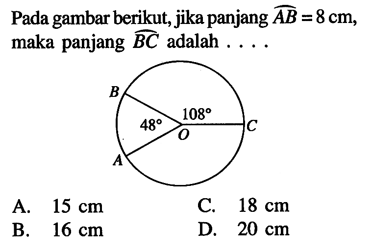 Pada gambar berikut, jika panjang AB=8 cm, maka panjang BC adalah ....