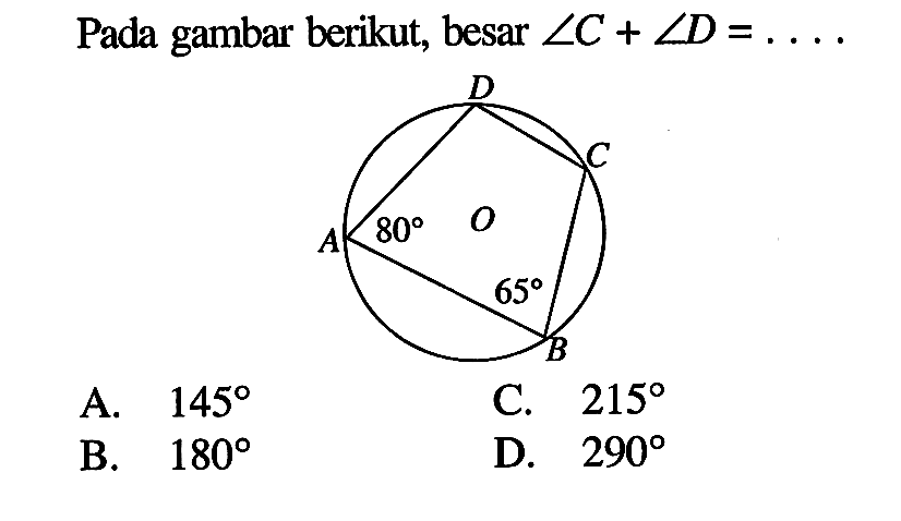 Pada gambar berikut, besar sudut C+sudut D=....