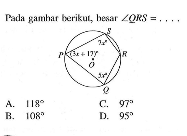 Pada gambar berikut, besar  sudut QRS=... .